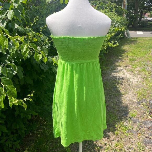 Y2K Terry Towel Dress Cover up Neon Green ,Strapless - Picture 2 of 7